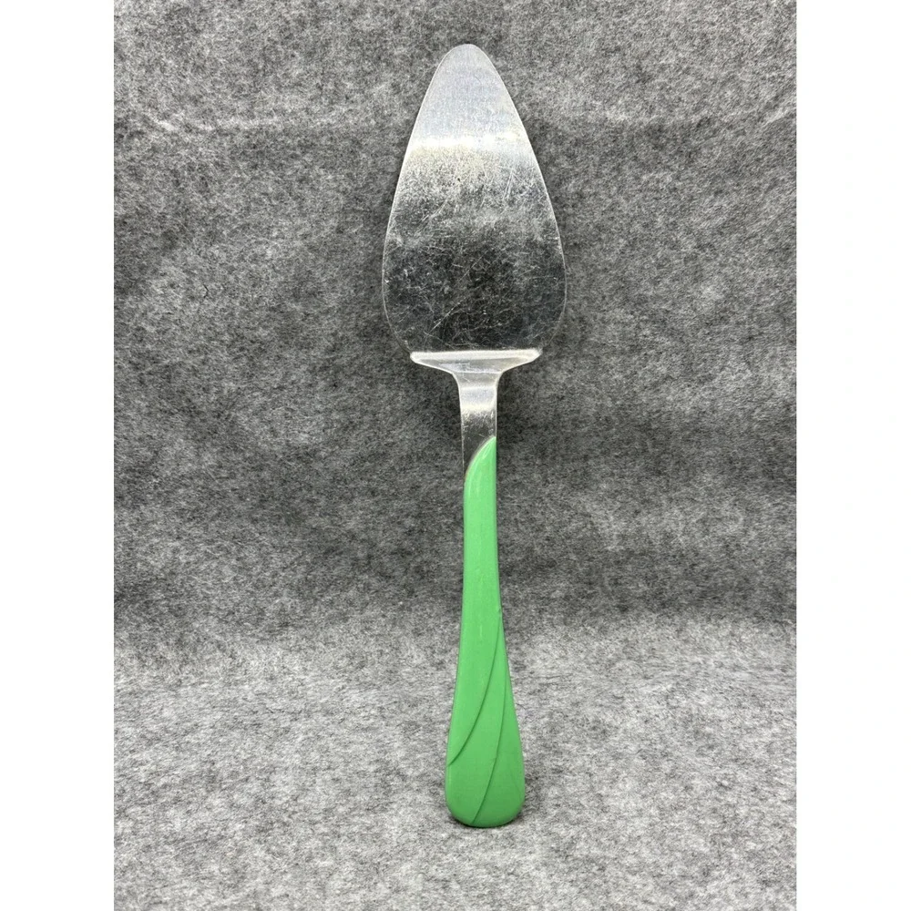 Fiesta Stainless Steel Pie Cake Server Green Swirl Handle Dancing Lady Etched